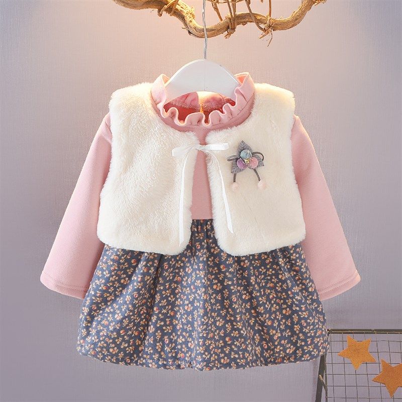 女宝宝长袖加厚连衣裙0-1-2-3岁女童洋气公主裙 婴儿秋冬款裙子