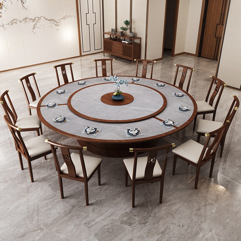 店餐桌大圆桌电动15人2s0人饭店餐厅桌子2米3实木大理石岩板定制