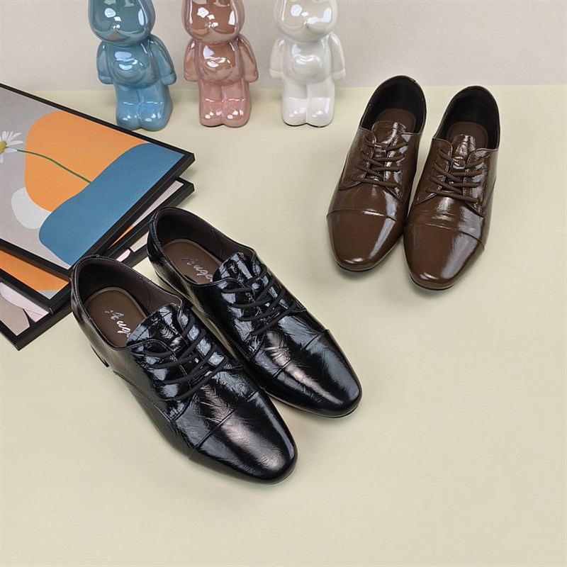 牛皮系带深口单鞋j女2025春季新款粗跟韩版时装低跟防滑时尚皮鞋