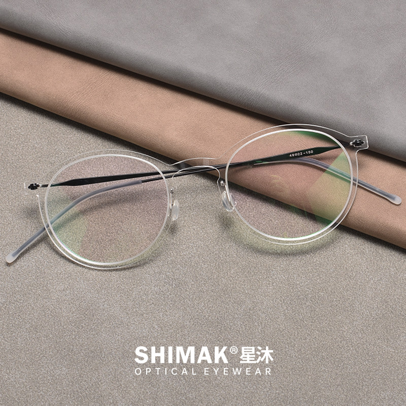 德系超轻薄无压迫商务圆形手工板材纯钛近视眼镜框男大脸无螺丝女