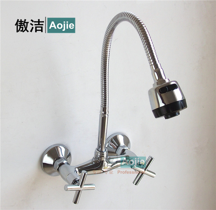 暗装入墙厨房龙头冷热全铜 双把双孔阳台墙出水龙头 冷热水龙头,家装主材,厨房龙头,淘宝优惠券,粉丝福利购,淘宝优惠卷