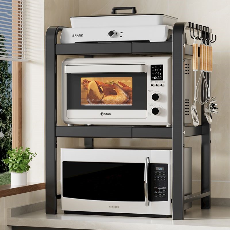 可伸缩厨房微波炉架m子r置物架多功能家用台面电饭锅烤箱收纳支架