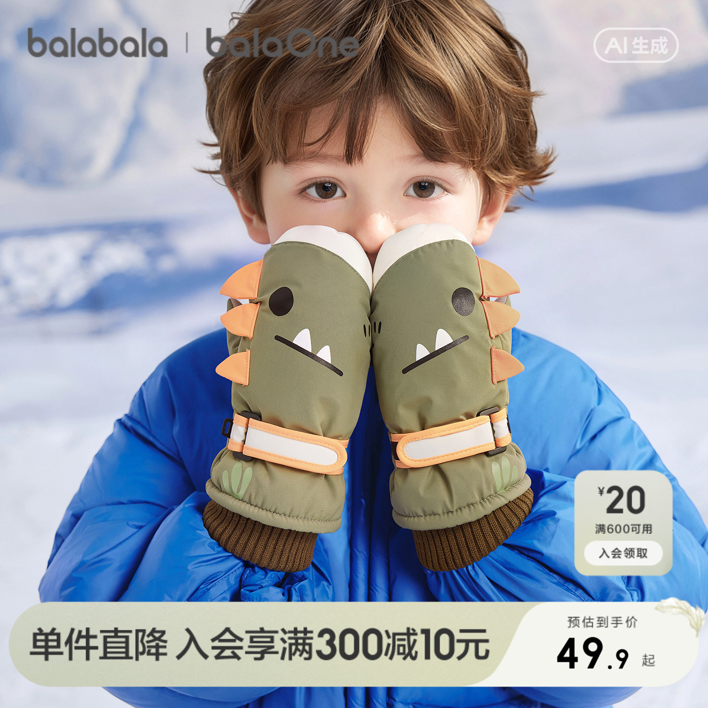 【balaOne】巴拉巴拉儿童手套男童女童2026冬季新款滑雪保暖加绒
