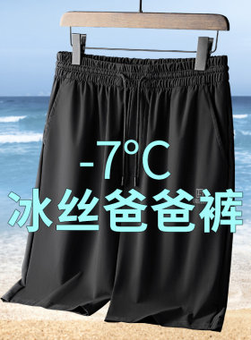 爸爸短裤夏季沙滩裤男中老年男士夏装冰丝五分裤子老人大裤衩外穿
