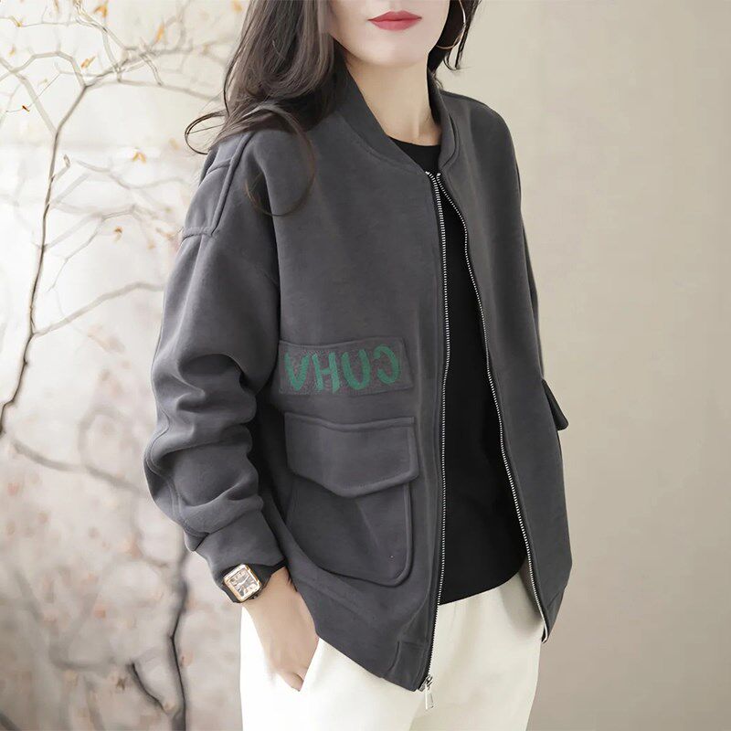 春秋新款开衫拉链卫衣上衣短外套早秋时尚洋气印花棒球服女装夹克