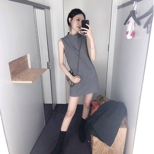 韩国女装2025夏季新款气质轻熟风复古港味显瘦小个子半高领连衣裙