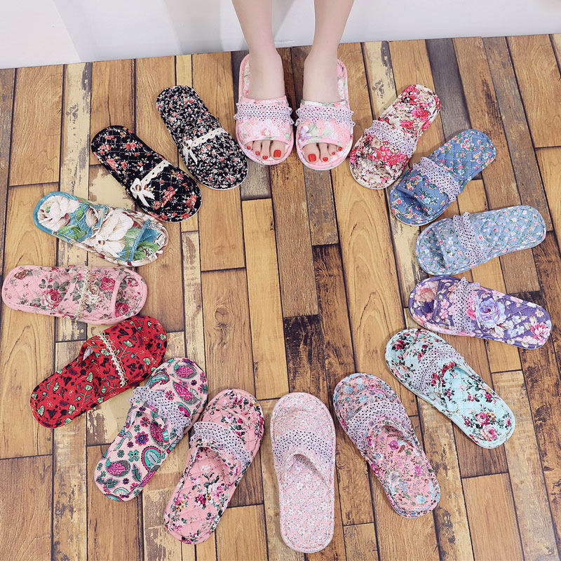 家居家室内纯棉布艺防滑橡胶底拖鞋女地板静音无声春夏季可机洗