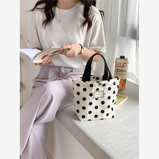 波点包包外出杂物小拎包女出门上班族帆布包手拎包手提袋迷你轻便