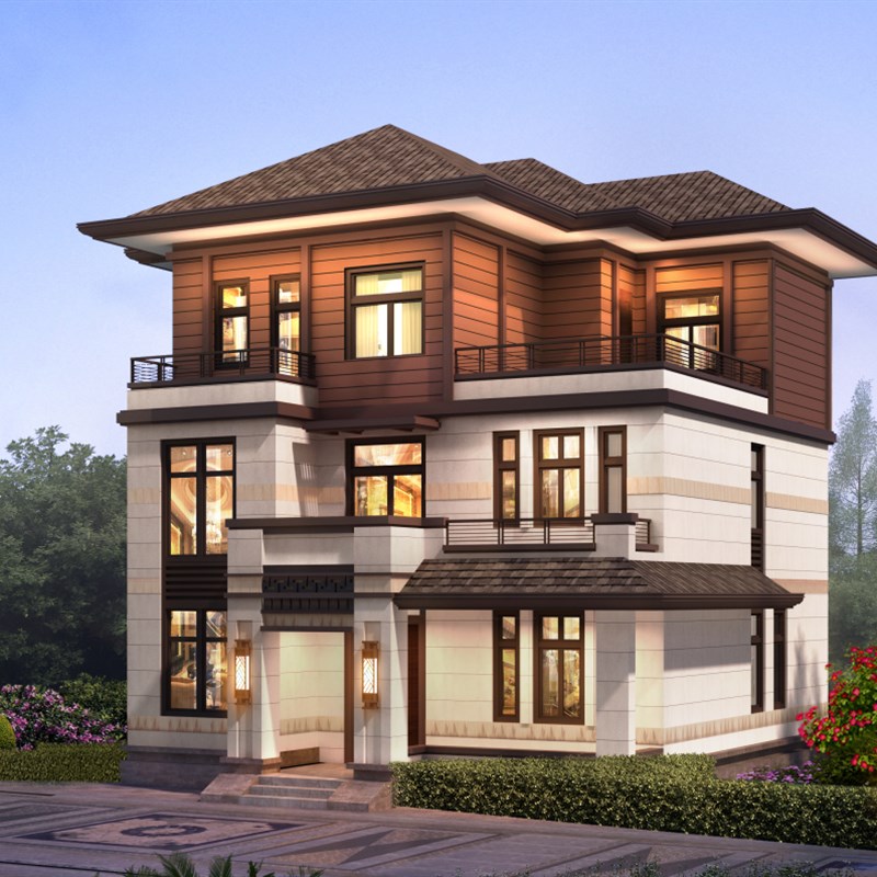 农村自建房设计图纸三层中式别墅设计效果图平面布局施工图坡屋顶