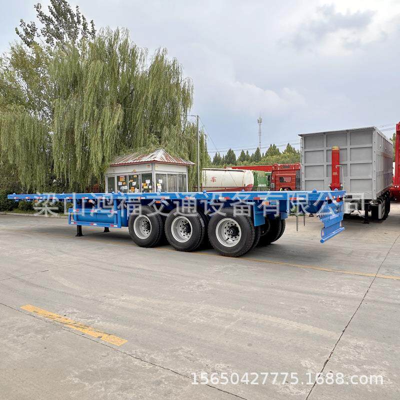 出口集装箱平板半挂车 骨架平板运输车 平板拖车 狼狈式平板车