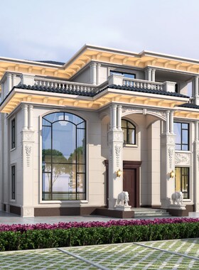 三层农村自建房h两层半别墅设计图纸二层半豪华欧式建房效果图336