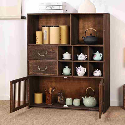 博古架实木多宝阁置物柜r储物茶具收纳柜摆件展示柜客厅隔断置物