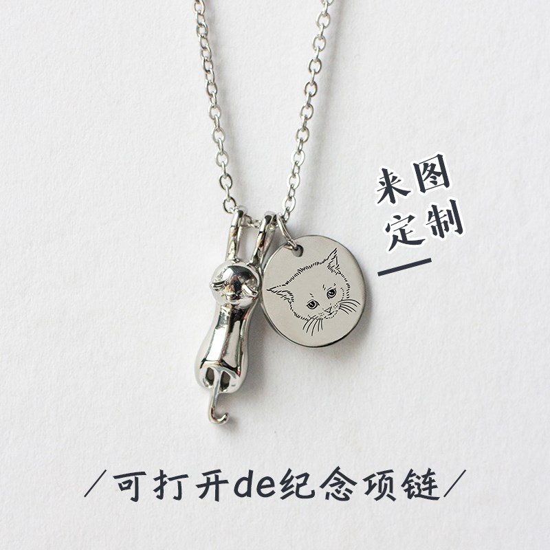 宠物纪念项链定制照片猫咪狗狗爪印刻J字戒指装东西毛发骨灰吊坠