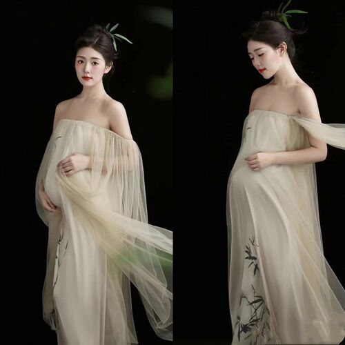 孕妇摄影服装影楼新款复古新中式抹胸裙大肚孕妈咪艺术照拍摄服装