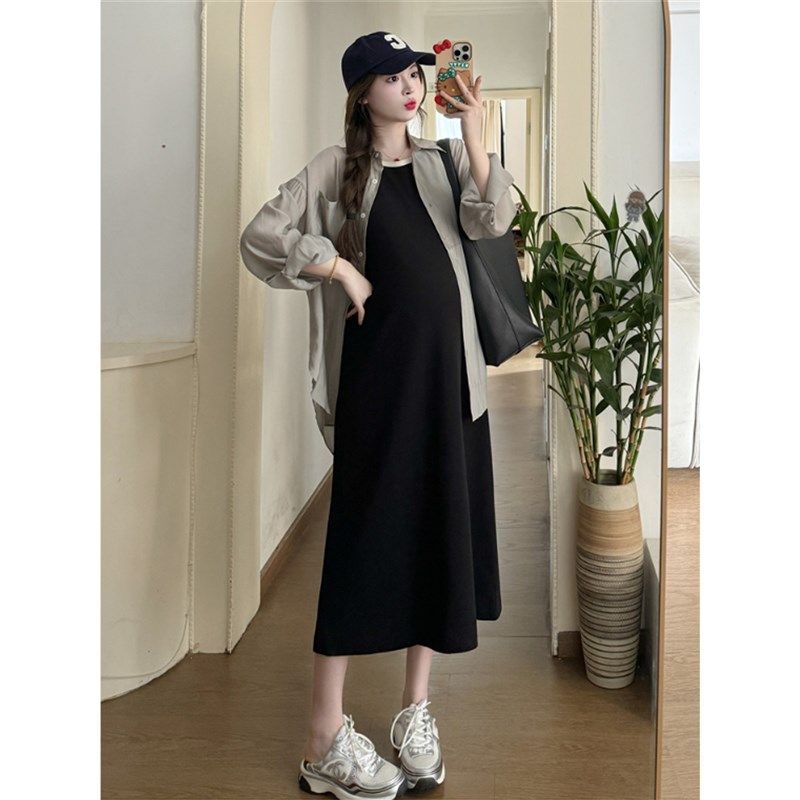 孕妇春装套装2024新款无袖连衣裙中长款显瘦黑色打底裙衬衫两件套,孕妇装/孕产妇用品/营养,套装,淘宝优惠券,粉丝福利购,淘宝优惠卷