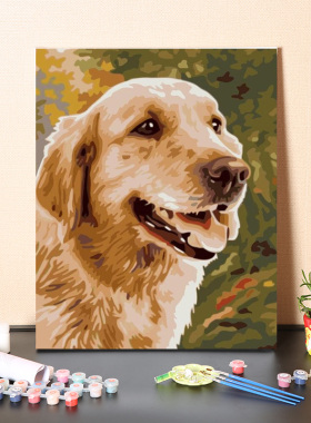 画画diy手工填充数字油画动物猫狗宠物手绘儿童解闷自填色油彩画