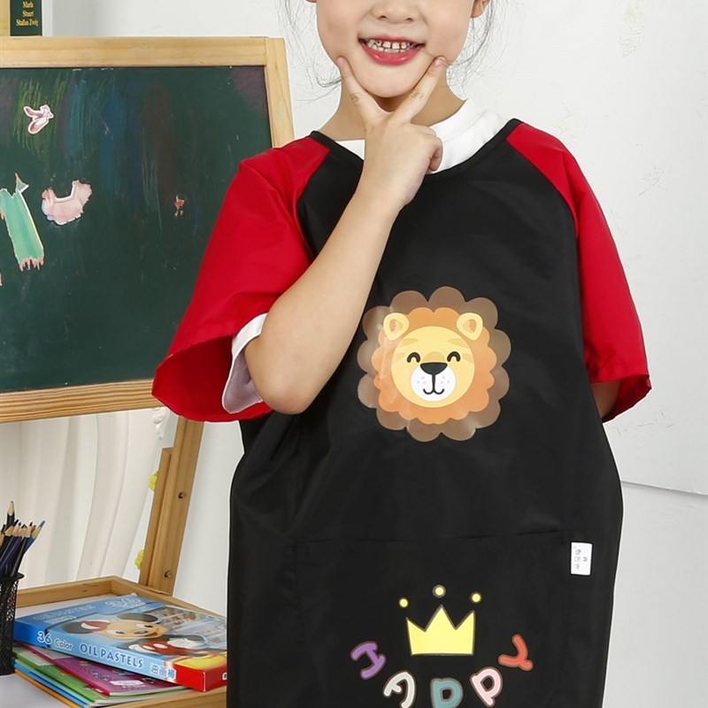夏季儿童画画防水围裙短袖罩衣宝宝吃饭美术绘画幼儿定制logo印字