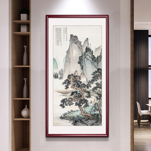 陈少梅国画名家玄关画新中式客厅装饰画办公室茶室挂画竖版山水画
