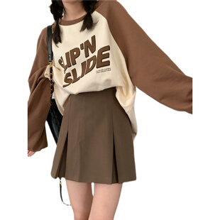 咖色百褶裙半身裙女秋冬包臀a字裙大码胖mm显瘦复古褶皱高腰短裙