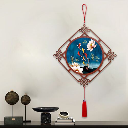 轻奢九鱼图中国结挂饰入户门玄关吉祥挂件客厅过道装饰画餐厅装扮