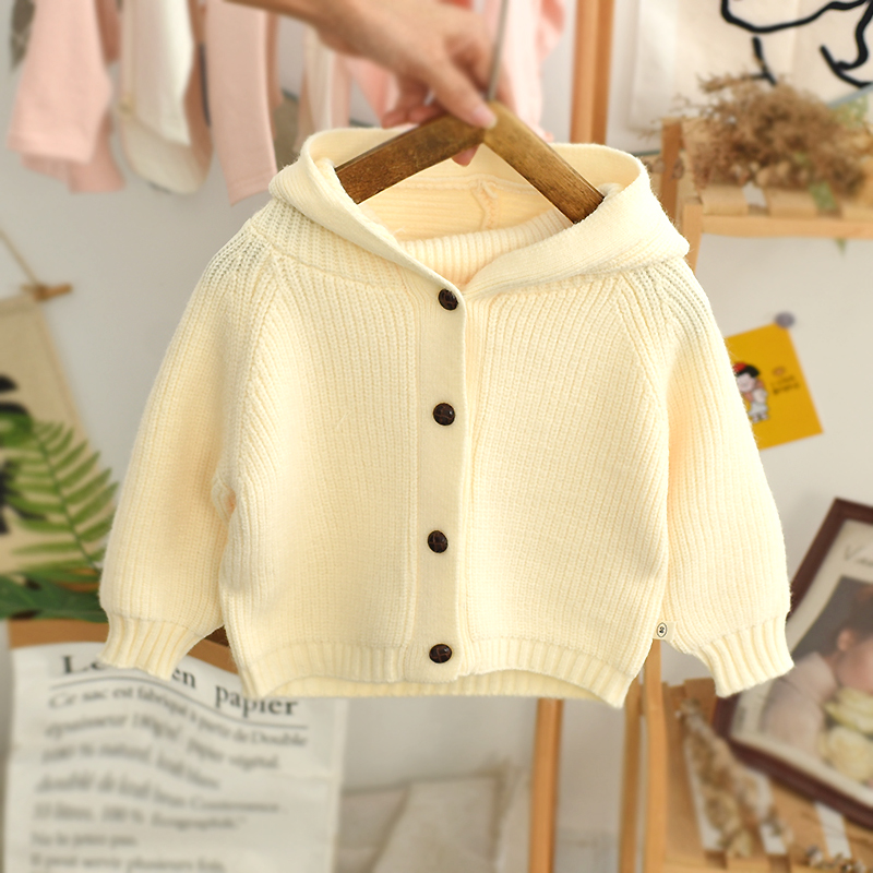 儿童毛衣开衫春秋款男2023新款春装连帽宝宝针织外套女童婴儿外搭