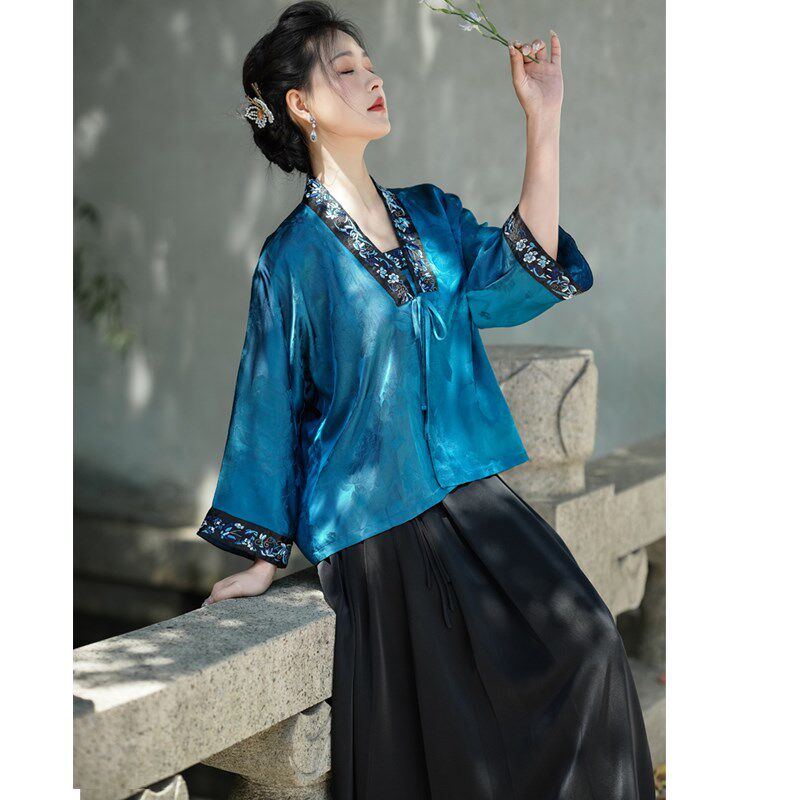 凝兰 春夏中式宽松改良汉元素仙女空调丝麻提花开衫茶服汉服外套