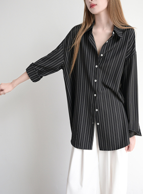 解锁神秘 黑色巨显瘦宽松长袖衬衫女 get到随性衬衣 日常穿搭上衣