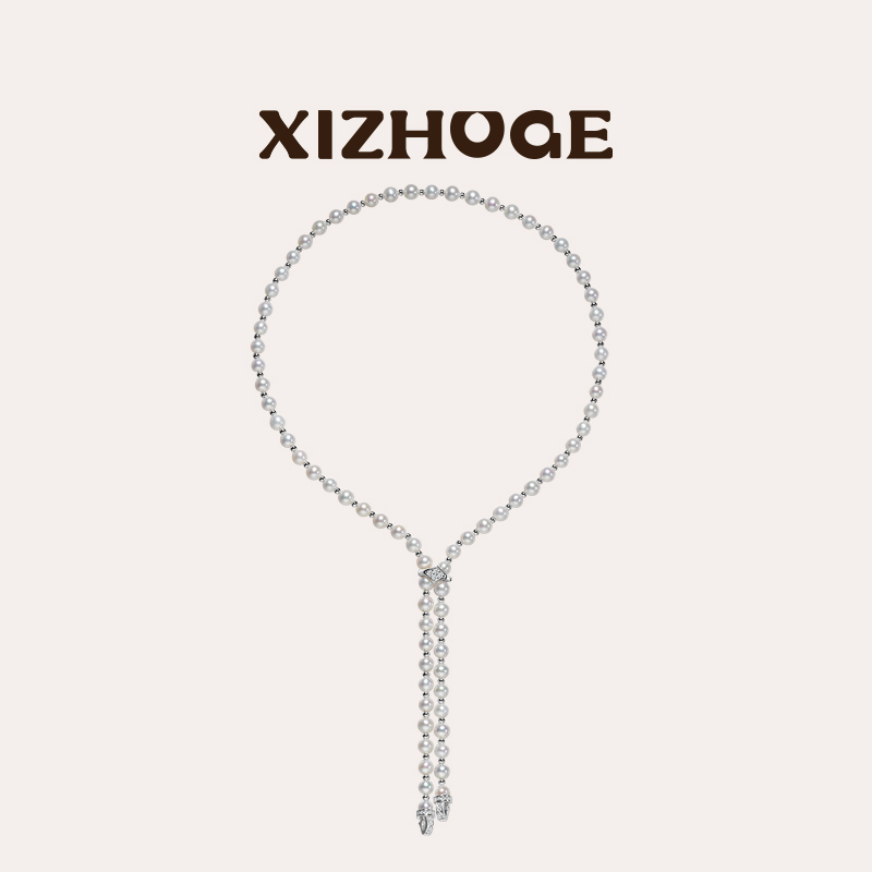 Luckysnake珍珠白珠银豆豆项链