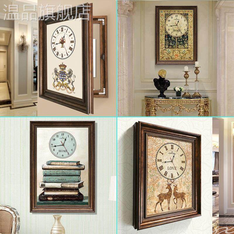 网红欧式幸福树美式遮电箱复古电表箱装饰画带时钟钟表遮挡电表盖