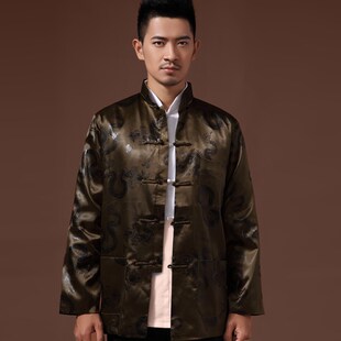 外套大码 唐装 休闲服饰复古长袖 中式 立领盘扣上衣 男中老年人秋冬装