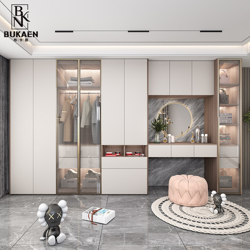 奶油风实木衣柜家用卧室带化妆台一体2.8/2.7/2.6/2.5米衣橱定制