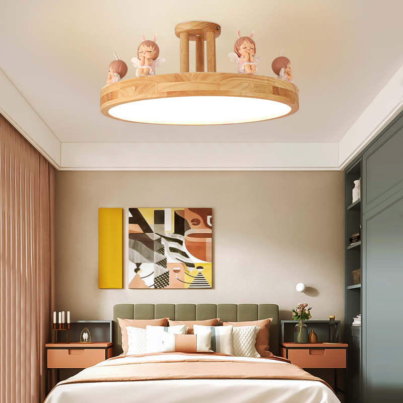 儿童房灯卧室房间吸顶灯木艺创意个性女孩护眼北欧现代简约灯卡通
