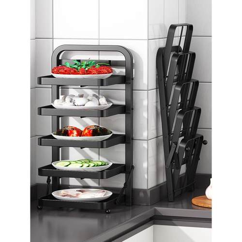 厨房多层备菜置物架折叠火锅配菜盘多功能放菜架子可壁挂收纳神器