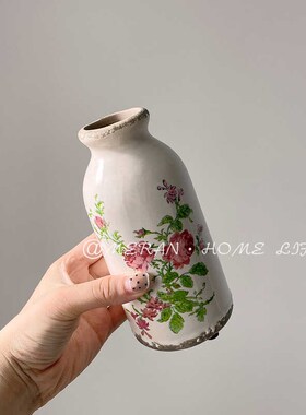 美式乡村复古做旧陶瓷花瓶摆件客厅餐桌插干花装饰品家居软装小众
