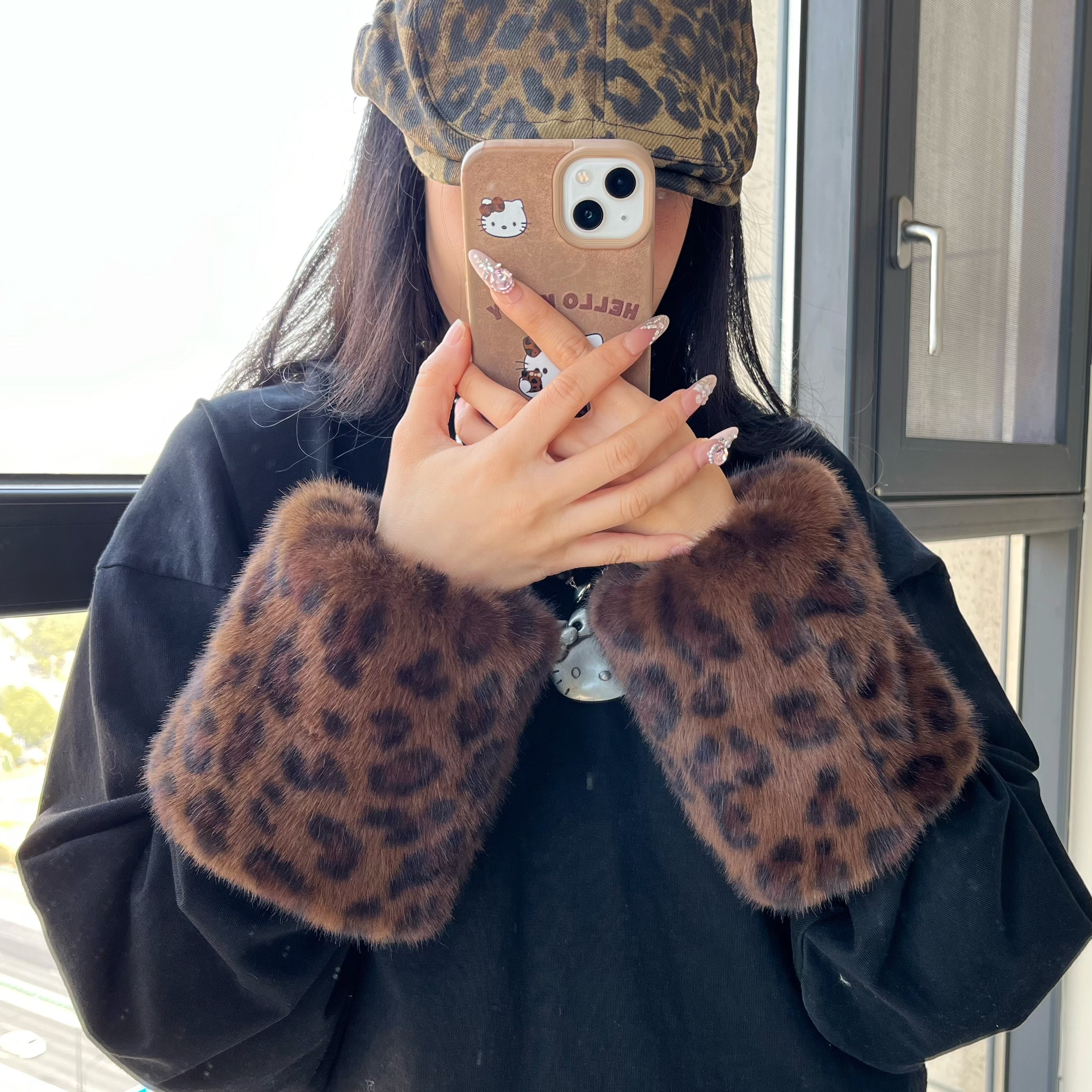 2025新款豹纹性感仿皮草袖套