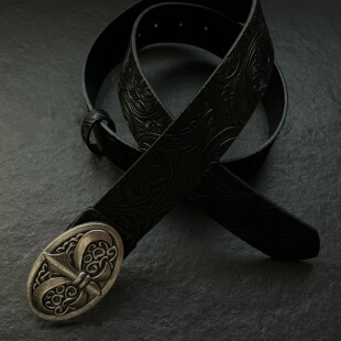 洛默半夏黑纹十字美式中古压花纹理腰带Vintage暗黑朋克皮腰带
