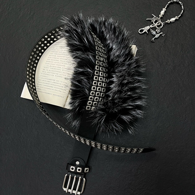 亚文化辣妹Y2k复古黑色毛毛腰带