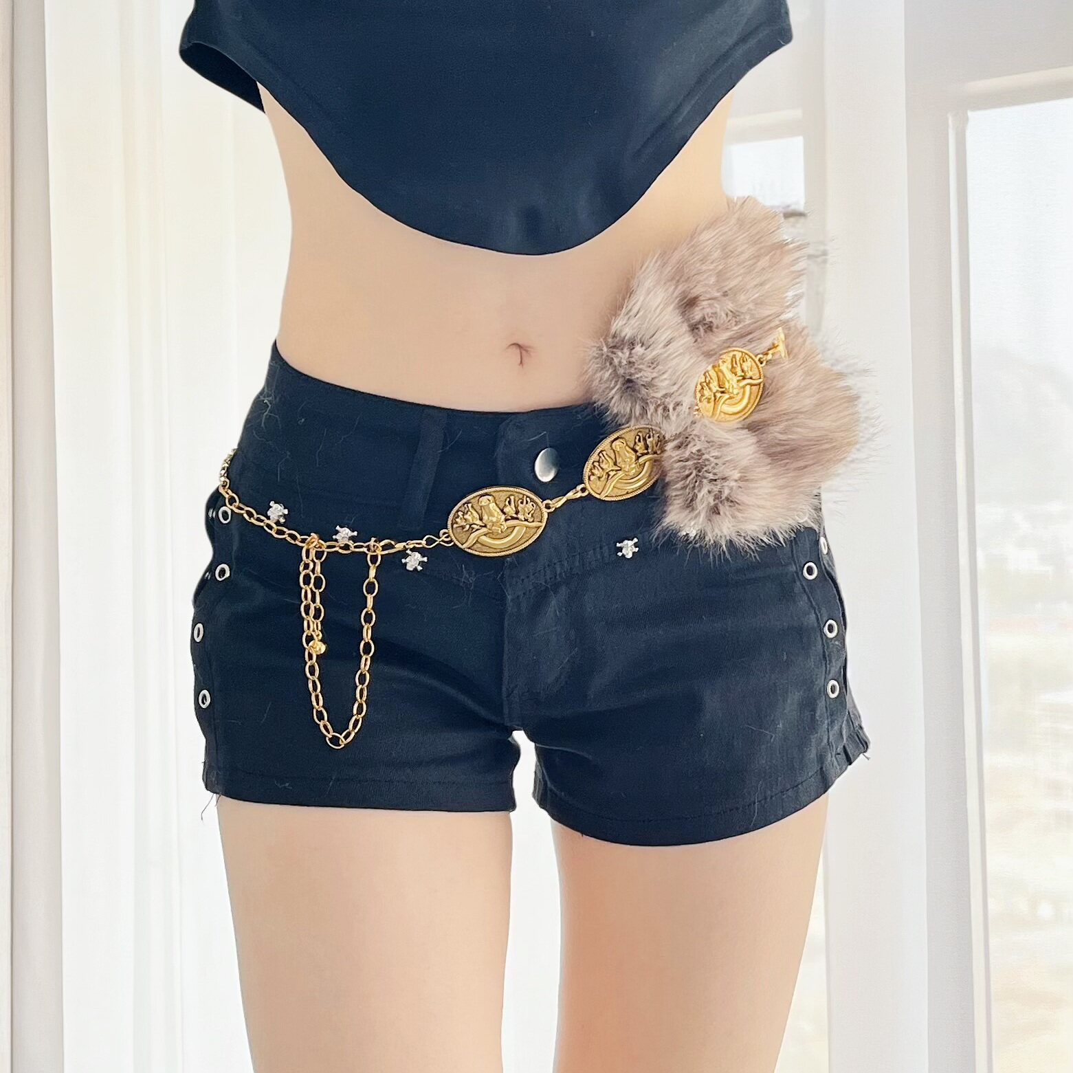 欧美复古牛仔金属链条腰链女百搭配牛仔裤高级感时尚装饰腰带宽