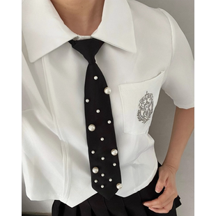 黑色款波点搭配领带仿珍珠点缀时尚领配饰搭配衬衫男女款箭头领带