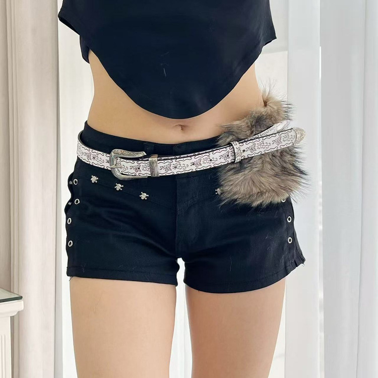 韩版设计感美式复古白色裤腰y2k