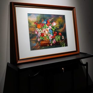 新中式 實木邊框純手工刺繡畫大幅玄關客廳沙發背景墻掛畫 簡歐風格