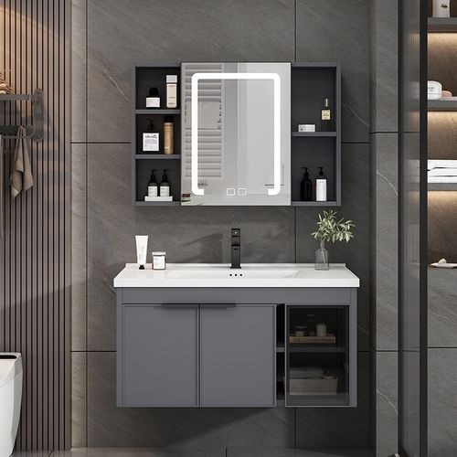 卫生间洗脸盆柜组合太空铝小户型浴室柜一体陶瓷洗手盆家用洗漱台