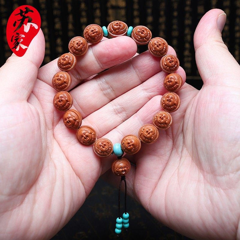 龙纹桃核手串1.2小籽财神弥勒核雕财弥佛珠手持把件文玩手链男女