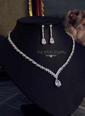 经典锆石项链耳环套装简约新娘饰品婚纱晚礼服配饰结婚宴会首饰