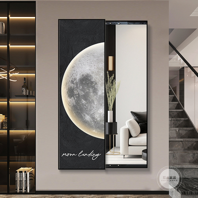 现代简约隐藏式全身镜装饰画隐形穿衣镜推拉月球玄关试衣镜子挂画