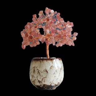 天然黄紫粉水晶桃花树饰品生日礼物招财可爱家居客厅办公礼品摆件