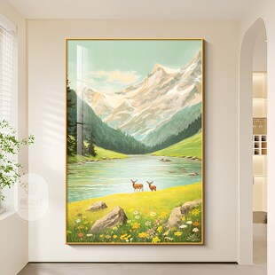 背有靠山走廊玄关装饰画北欧山水画聚财客厅挂画高级感大芬村油画