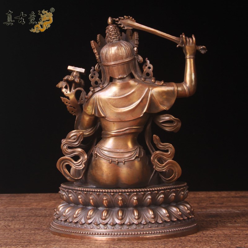 真古意 黄铜文殊菩萨佛像摆件铜像文殊藏传居家随身供奉工艺品