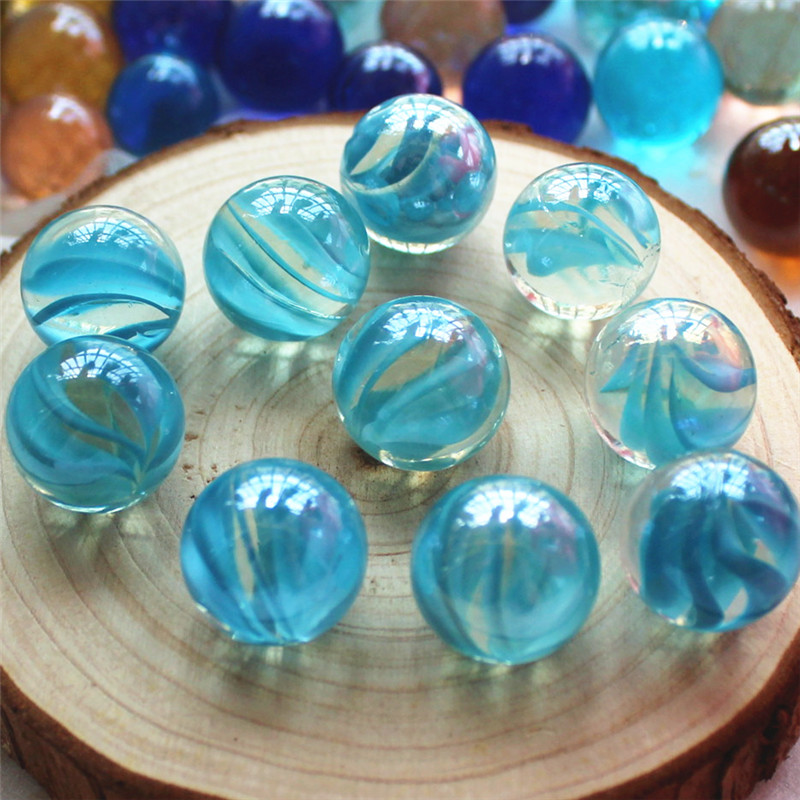 16MM25MM湖蓝色透明花纹玻璃球弹珠鱼缸花瓶装饰玻璃珠天蓝色溜溜