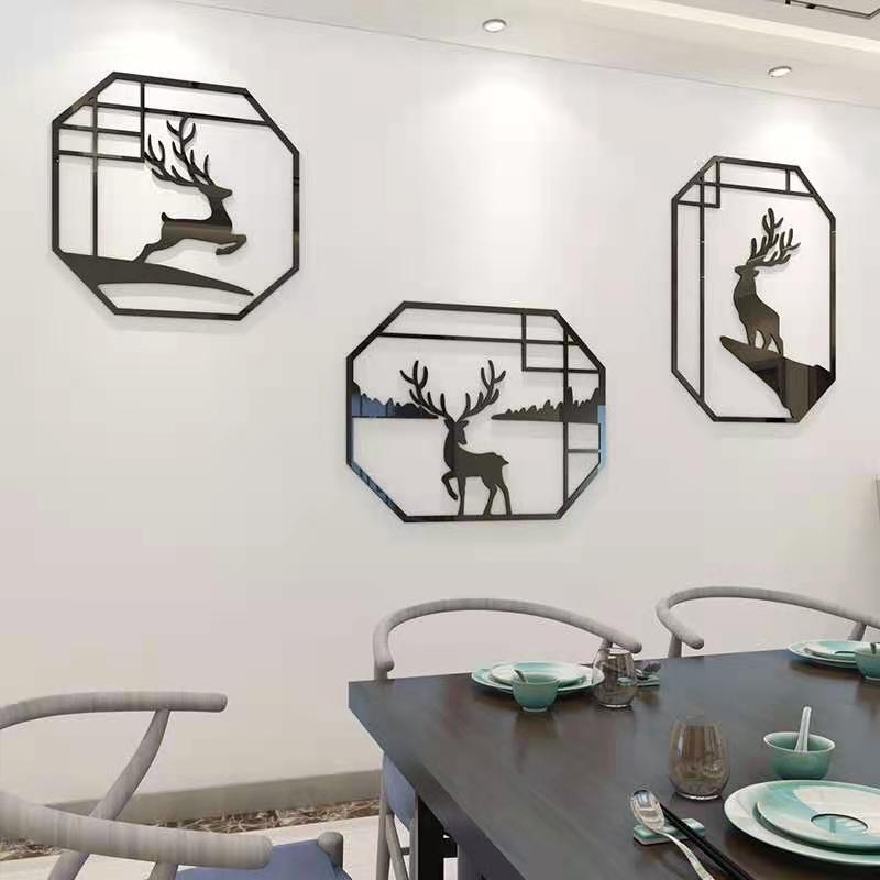 3d立体亚克力墙贴画创意新中式墙面装饰客厅玻璃门柜子简约背景贴图片